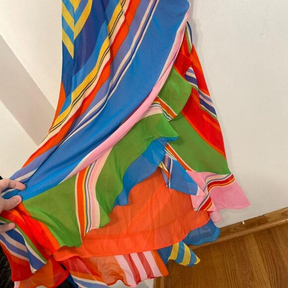 NEW NWT LAUREN RALPH LAUREN LRL Multicolor Stripe Chiffon Faux Wrap Summer Dress - Picture 9 of 16